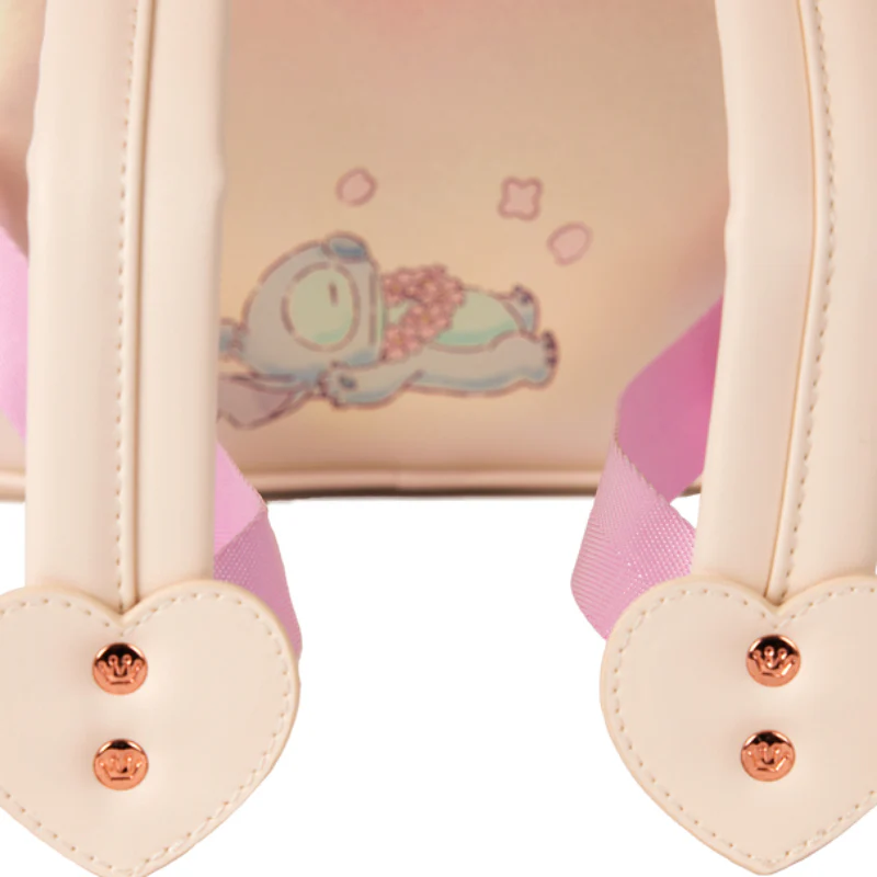 Loungefly Disney Stitch and Angel Cherry Blossom Heart Mini Backpack with Adjustable Strap - Gold - Image 4