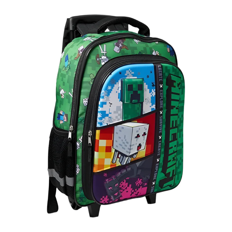 Bioworld Minecraft 16" Rolling Backpack with Handle - Green - Image 2