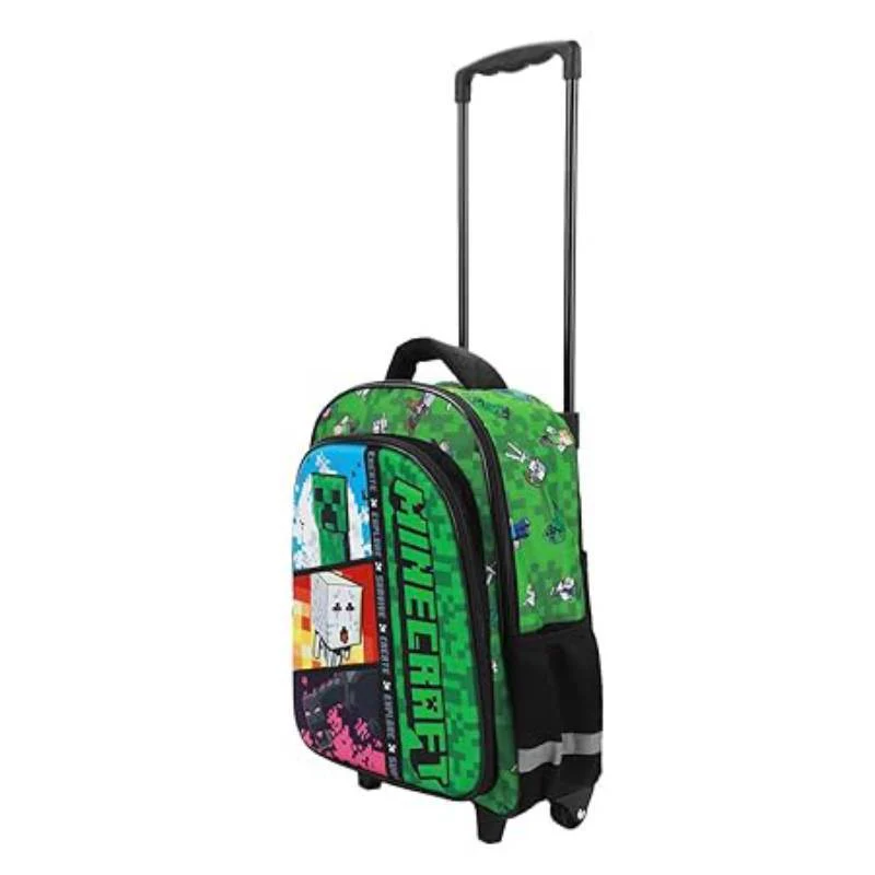 Bioworld Minecraft 16" Rolling Backpack with Handle - Green - Image 3