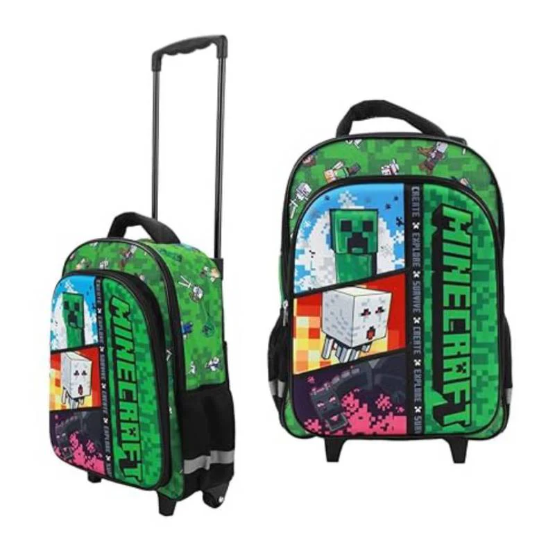 Bioworld Minecraft 16" Rolling Backpack with Handle - Green - Image 4