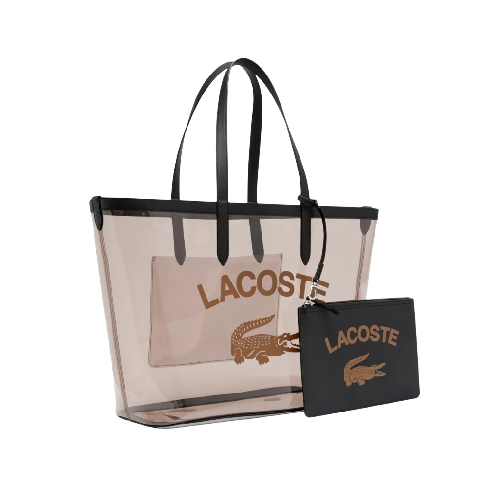 Lacoste Large Anna Transparent Grained Tote Bag - Beige/Black - Image 3