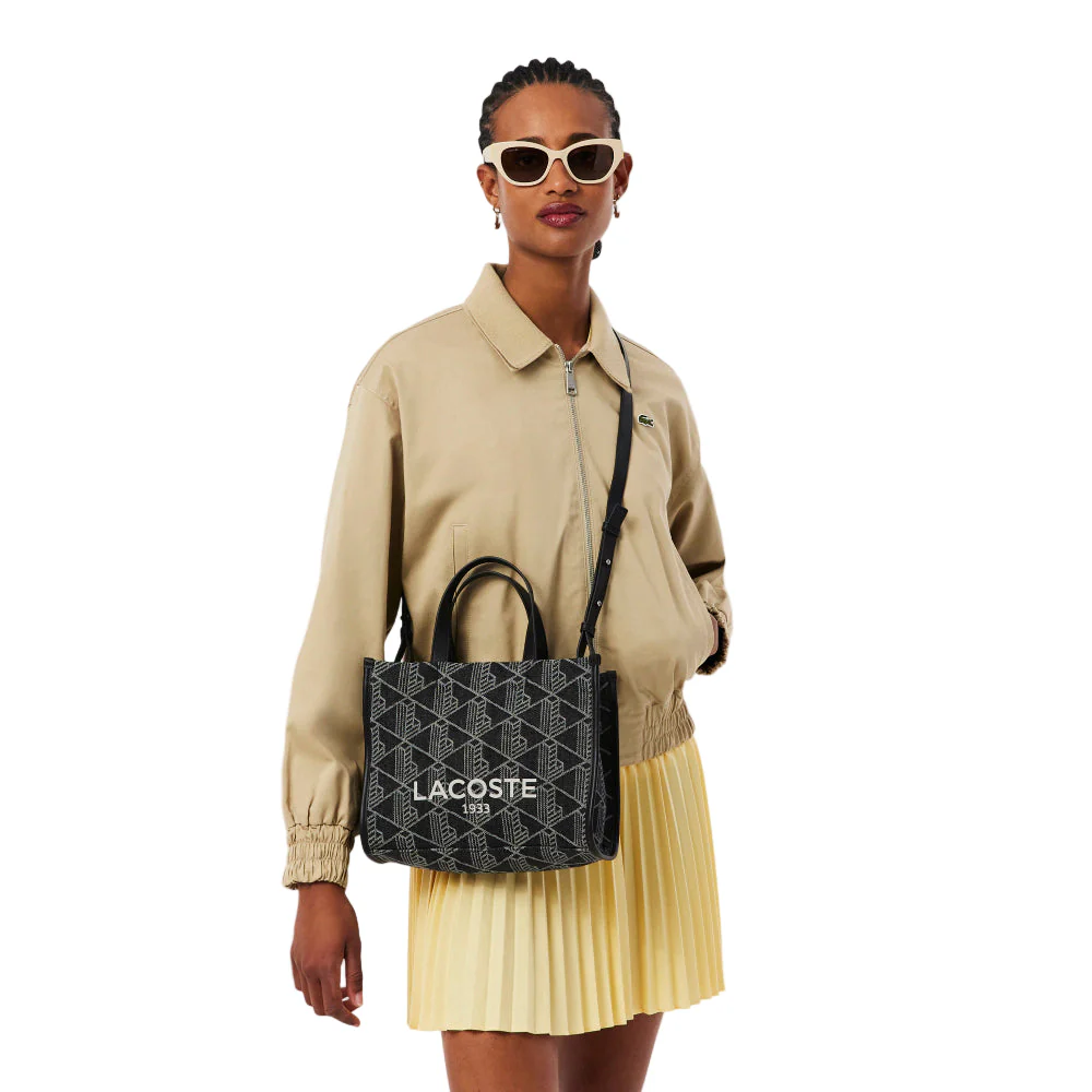 Lacoste Small Heritage Tote Bag With Adjustable Strap - Black/Gray - Image 6