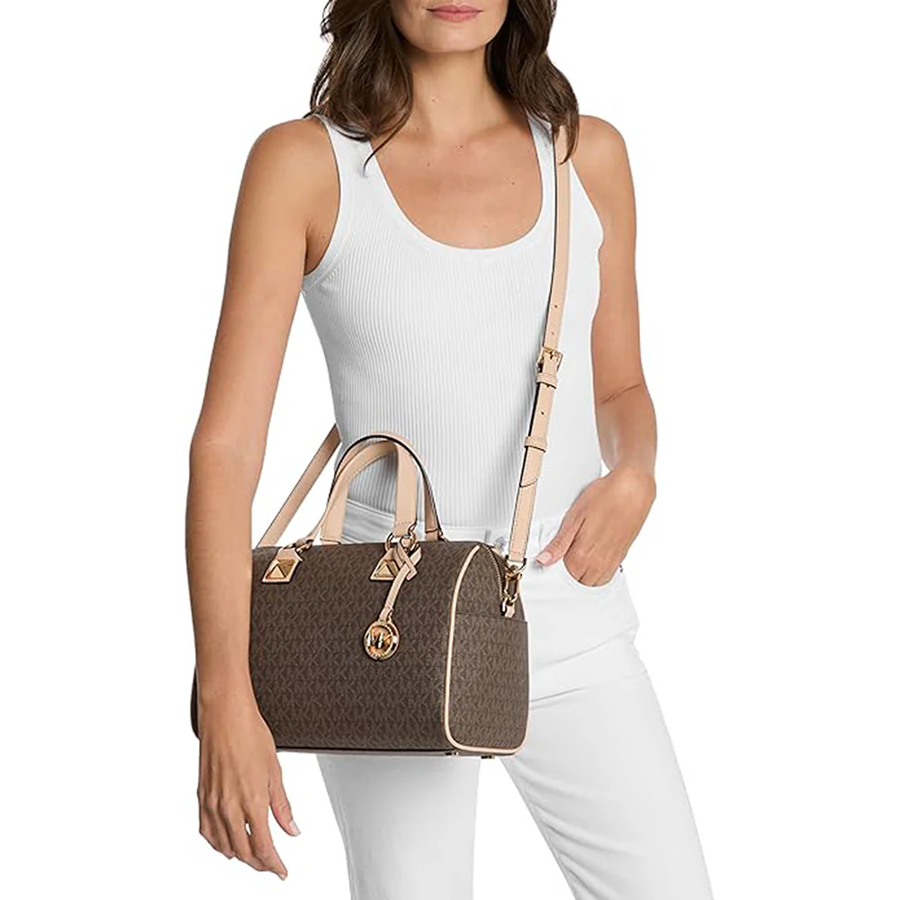 Michael Kors Grayson Medium Duffle Satchel Bag with Adjustable Strap - Brown - Image 3