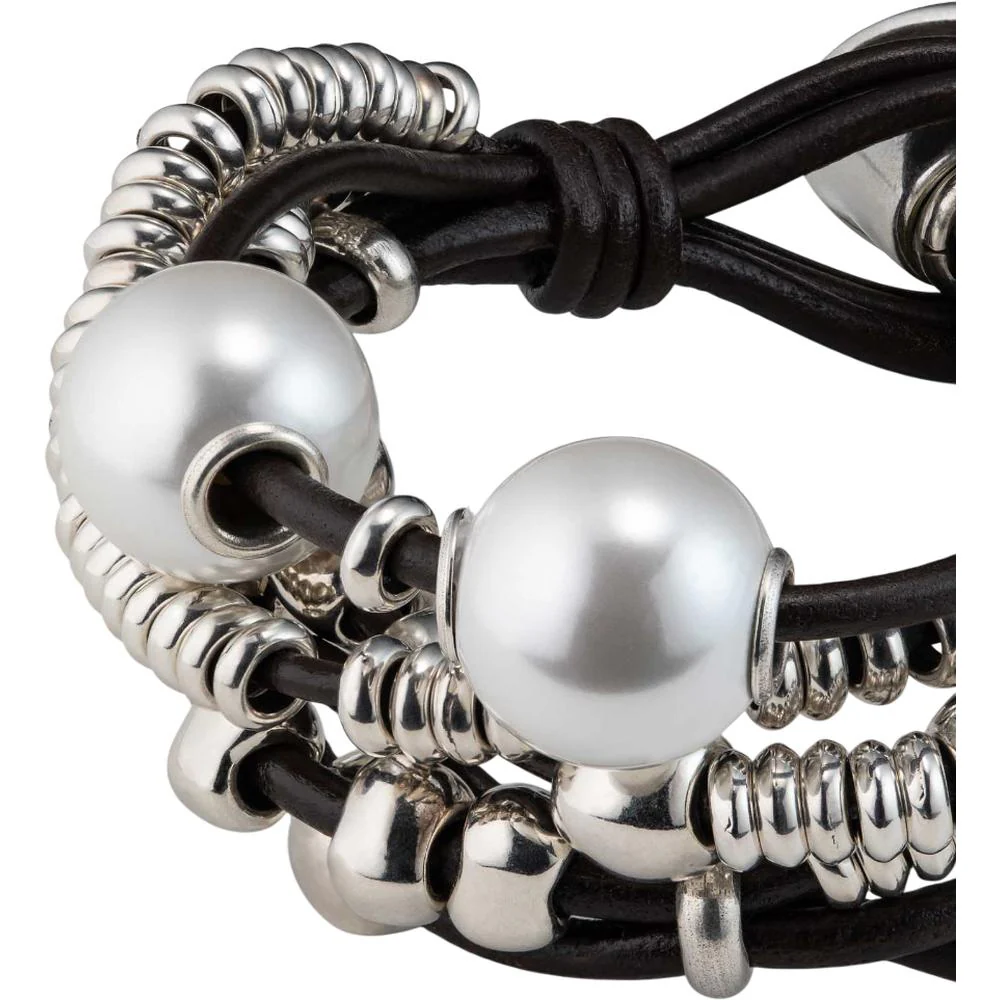 UNOde50 Orion Women's White Pearl Shell Leather Beaded Bracelet in Sterling Silver-Plating over Metal - Image 3