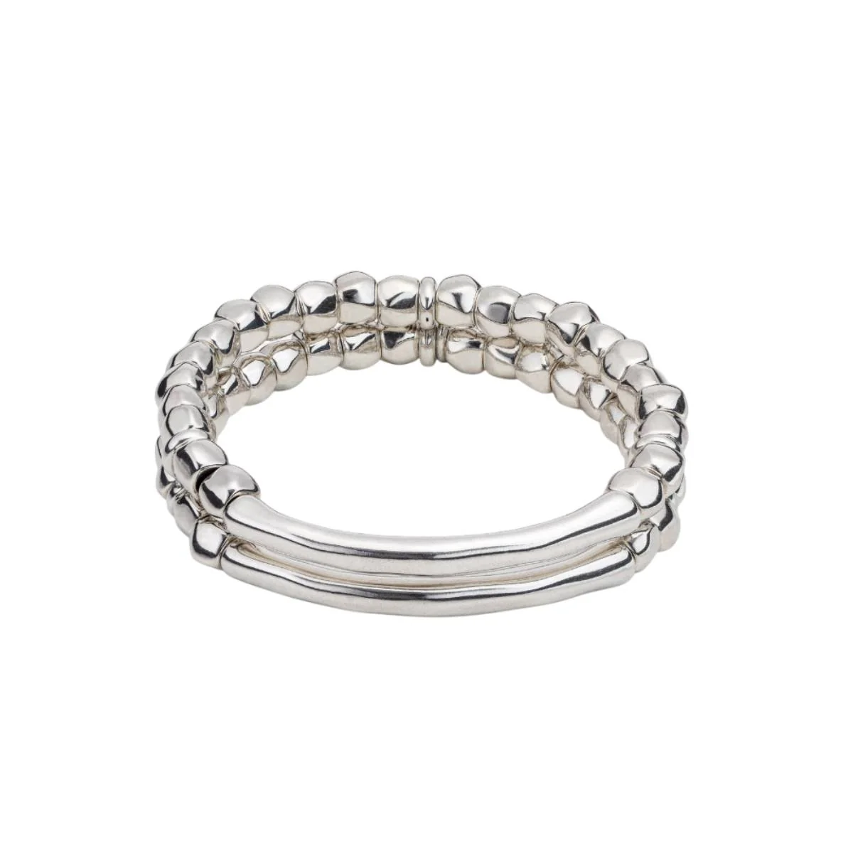 UNOde50 Tandem Unisex Large Tubular Piece Double Strand Beaded Bracelet in Sterling Silver-Plating over Metal