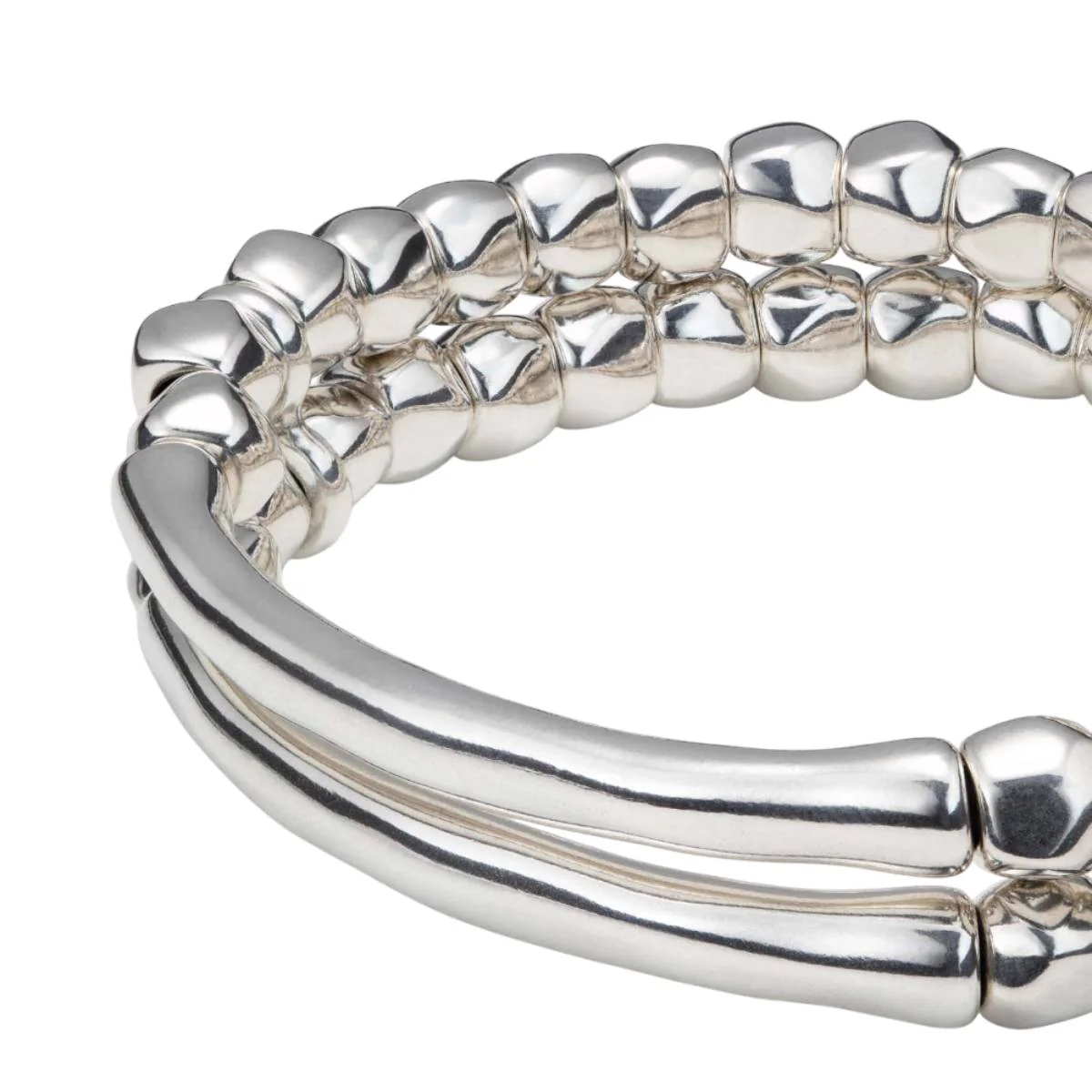 UNOde50 Tandem Unisex Large Tubular Piece Double Strand Beaded Bracelet in Sterling Silver-Plating over Metal - Image 2