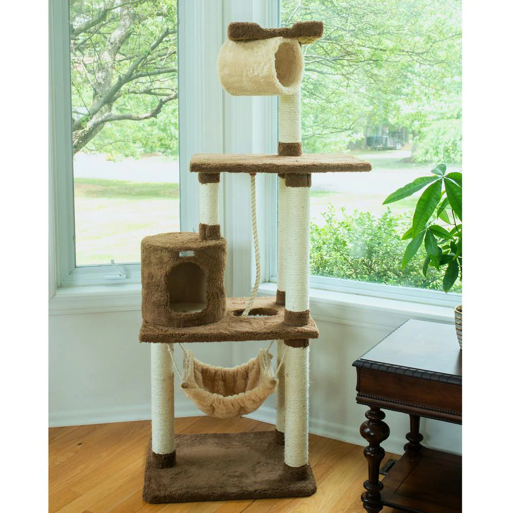 70" Real Wood Cat Tree With Scratch Posts, Hammock For Cats & Kittens - Image 5