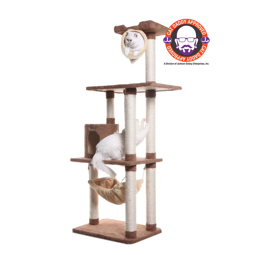 70" Real Wood Cat Tree With Scratch Posts, Hammock For Cats & Kittens - Image 8