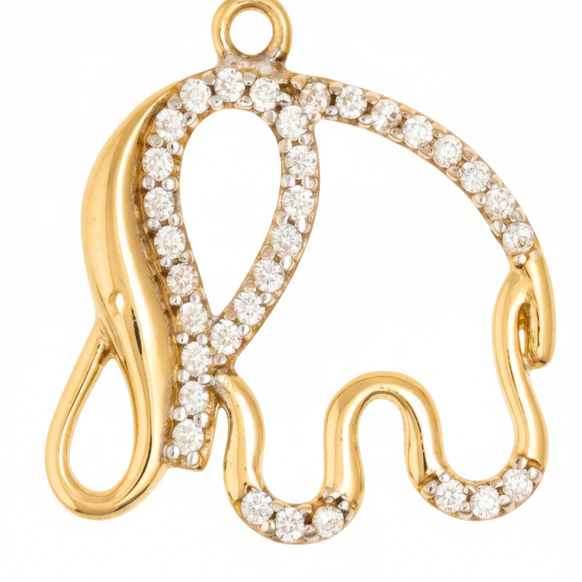 14K Yellow Gold Cubic Zirconia Elephant Pendant - Image 2