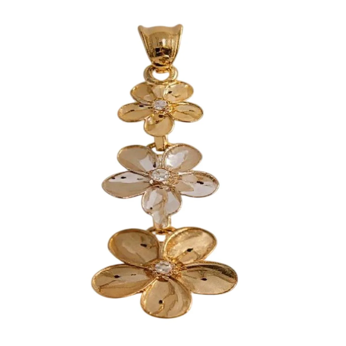14K Tri-Color Gold White Cubic Zirconia Hawai Flower Pendant