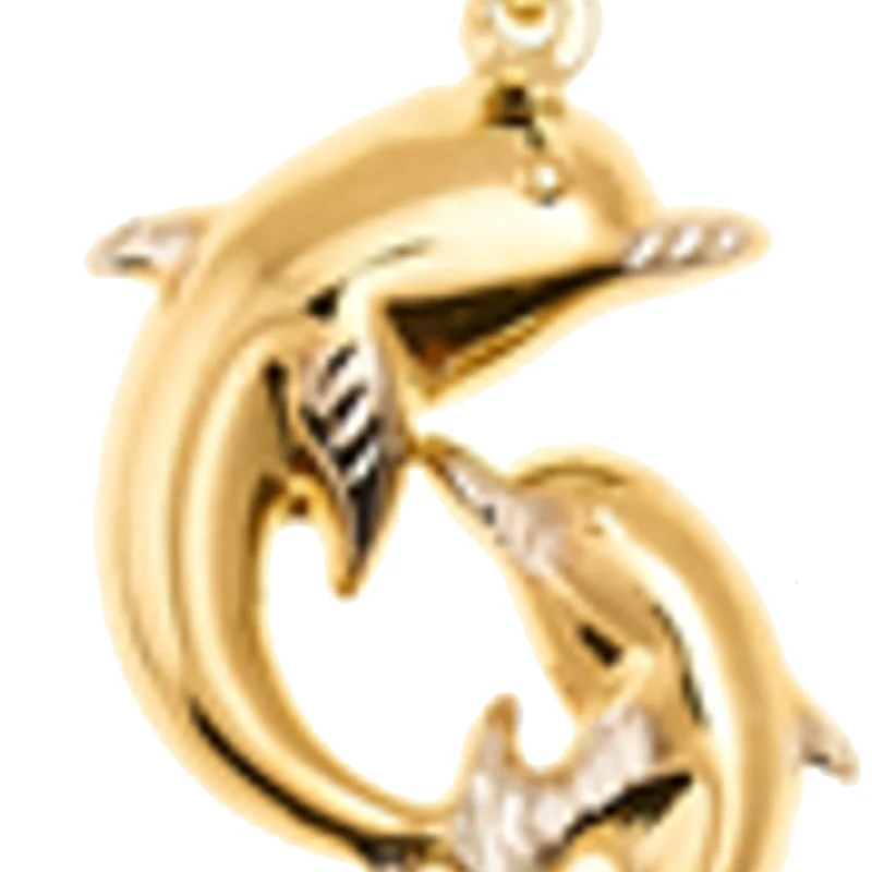 14K Yellow Gold Two Dolphins Pendant - Image 2