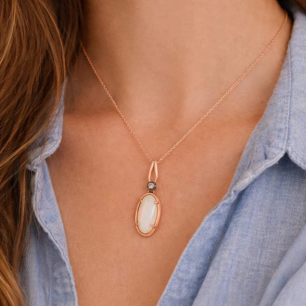 Le Vian Women's 1.2 ct. Neopolitan Opal and Nude Diamond Pendant Necklace in 14K Strawberry Gold - Image 2