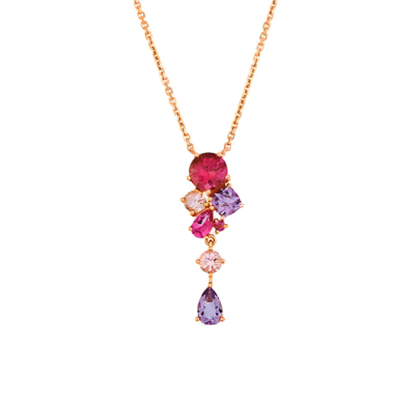 Le Vian Women's 1 ct. Passion Fruit Tourmaline, 0.5 ct. Cotton Candy Amethyst, 0.2 ct. Pink Morganite and Bubble Gum Pink Sapphire Diamond Necklace in 14K Strawberry Gold