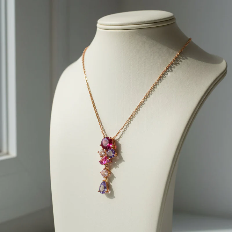 Le Vian Women's 1 ct. Passion Fruit Tourmaline, 0.5 ct. Cotton Candy Amethyst, 0.2 ct. Pink Morganite and Bubble Gum Pink Sapphire Diamond Necklace in 14K Strawberry Gold - Image 2