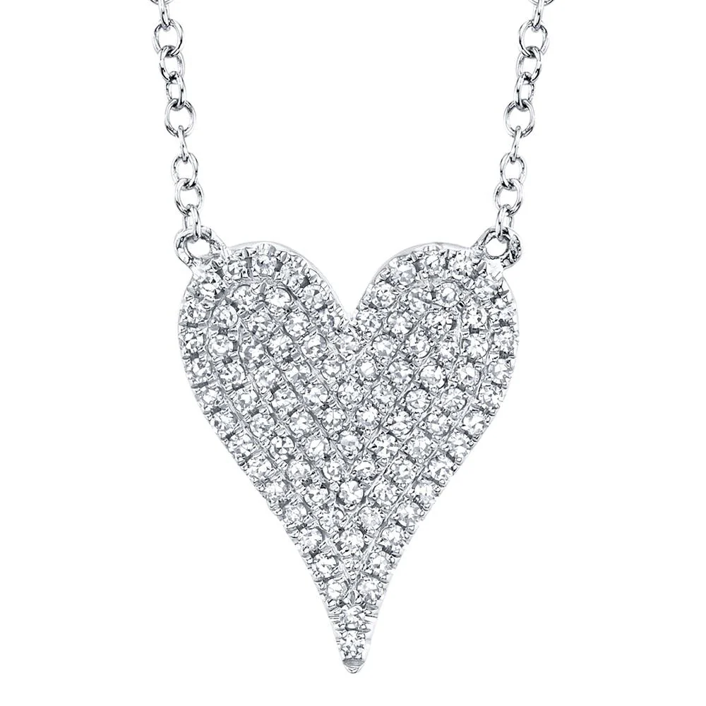 Shy Creation Kate Women's 18" 0.21 ct. Diamond Pave Heart Necklace in 14K White Gold