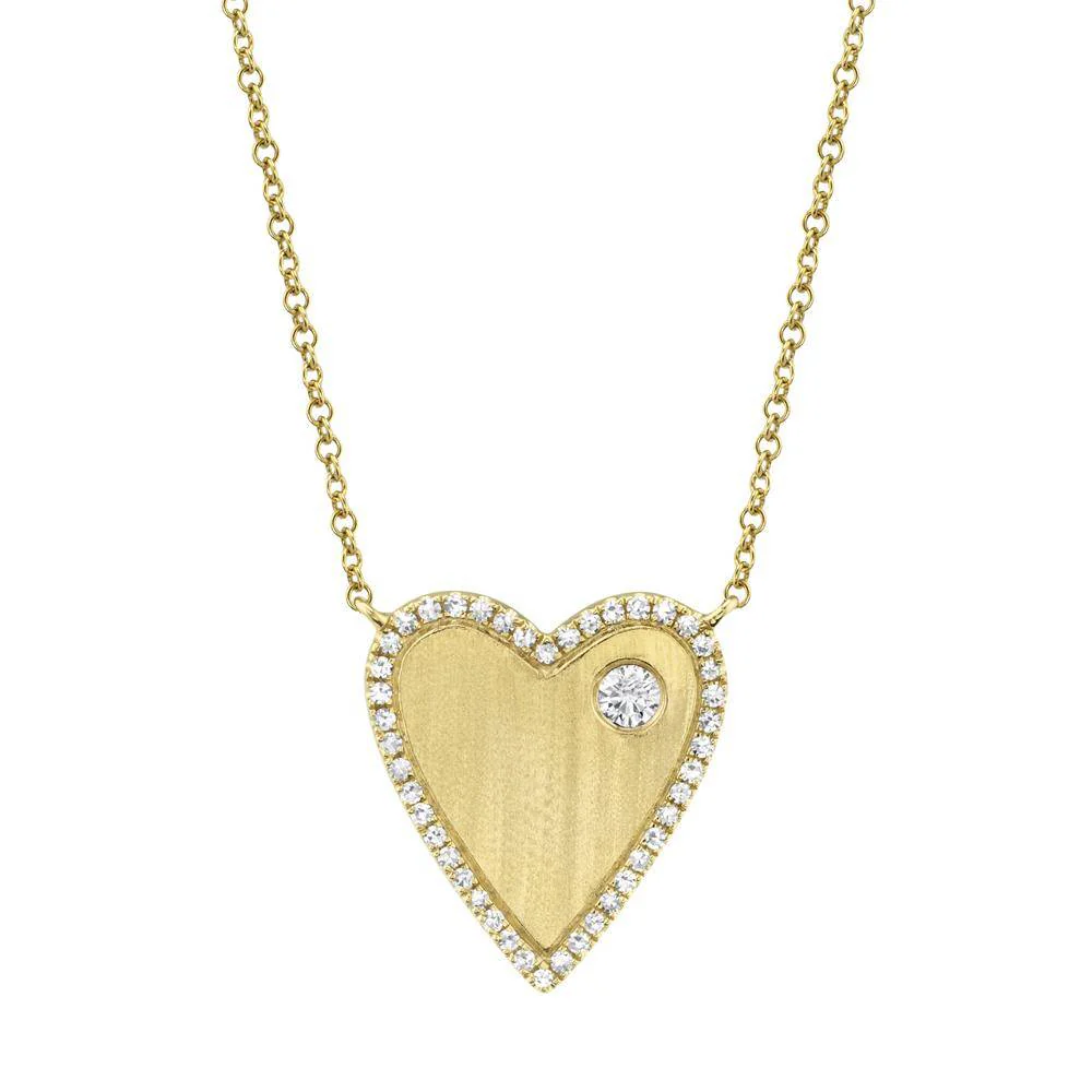 Shy Creation Kate 0.16 ct. Diamond Heart Matte Necklace in 14K Yellow Gold