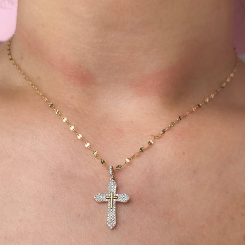 Shy Creation Kate Women's 0.17 ct. Diamond Pave Cross Sparkle Chain Necklace in 14K Yellow Gold - Image 3