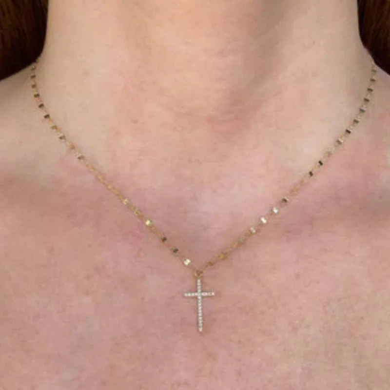 Shy Creation Kate 0.06 ct. Diamond Cross Sparkle Chain Necklace in 14K Yellow Gold - Image 2