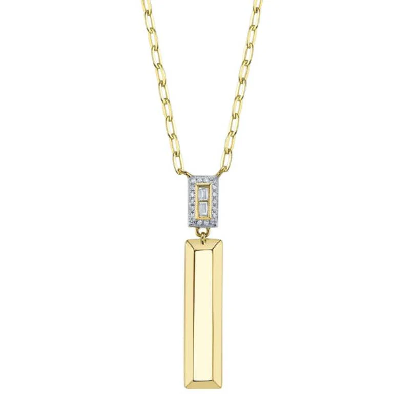 Shy Creation Vallon Women's 0.08 ct. Diamond Baguette Geo Cut Paper Clip Link Necklace in 14K Yellow Gold