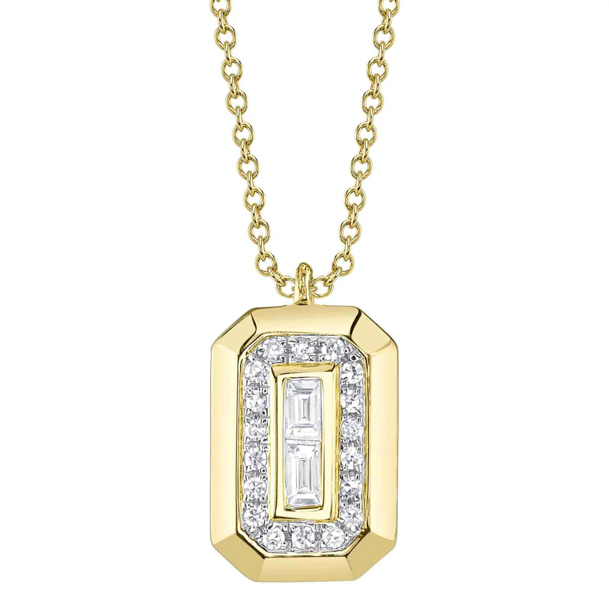 Shy Creation Vallon Women's 0.09 ct. Diamond Baguette Necklace in 14K Yellow Gold