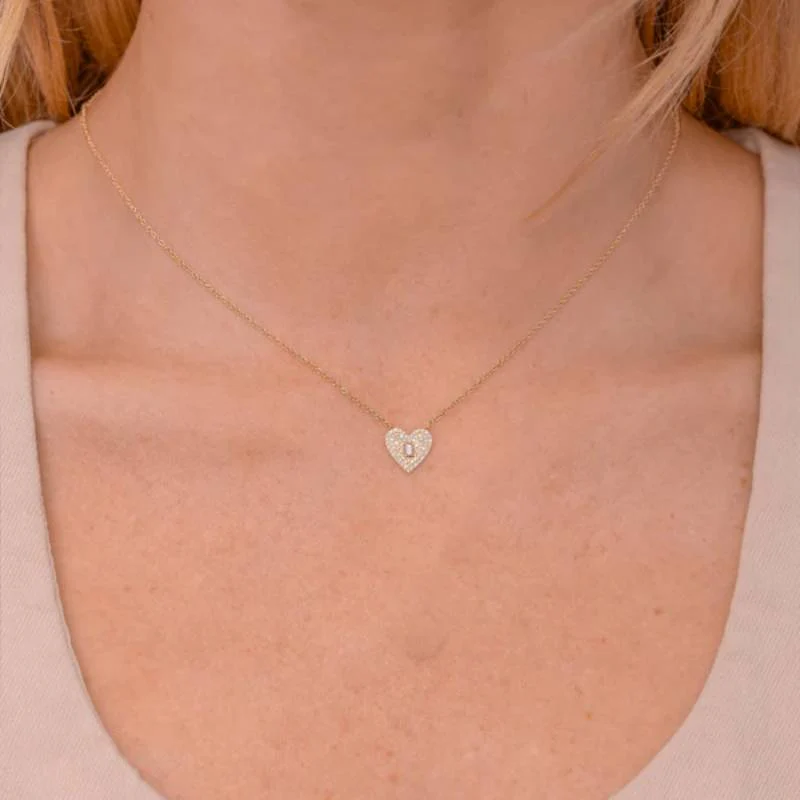 Shy Creation Kate Women's 0.18 ct. Diamond Baguette Pave Heart Necklace in 14K Yellow Gold - Image 2