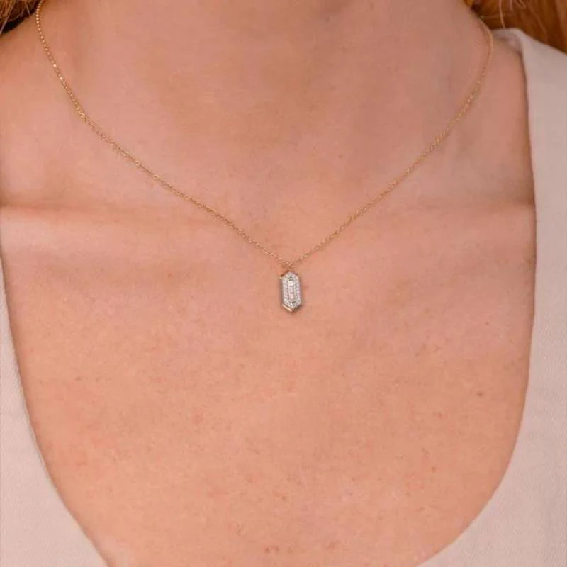 Shy Creation Vallon Women's 0.13 ct. Diamond Baguette Necklace in 14K Yellow Gold - Image 2