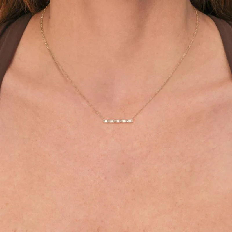 Shy Creation Kate Women's 0.16 ct. Diamond Baguette Necklace in 14K Yellow Gold - Image 2