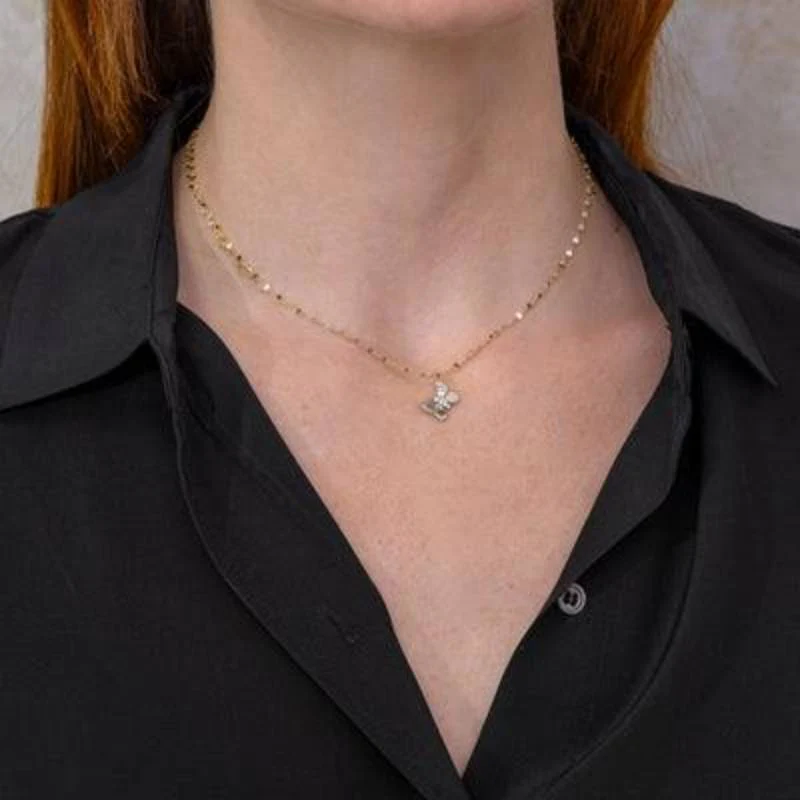 Shy Creation Kate 0.09 ct. Diamond Butterfly Sparkle Chain Necklace in 14K Yellow Gold - Image 2