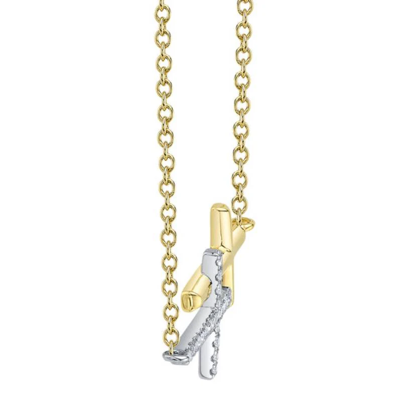 Shy Creation Kate Women's 0.06 ct. Diamond Sideway Cross Necklace in 14K Two Tone Yellow Gold - Image 2