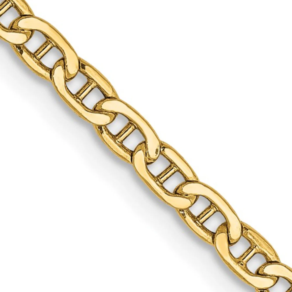 14K Yellow Gold Unisex 24" Semi-Soild Anchor Chain - Image 2