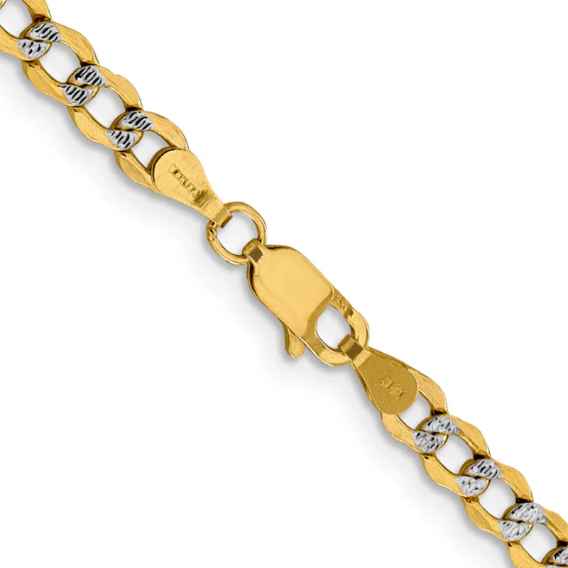 14K Yellow Gold Unisex Semi-Solid Rhodium Pave Curb Chain - Image 3