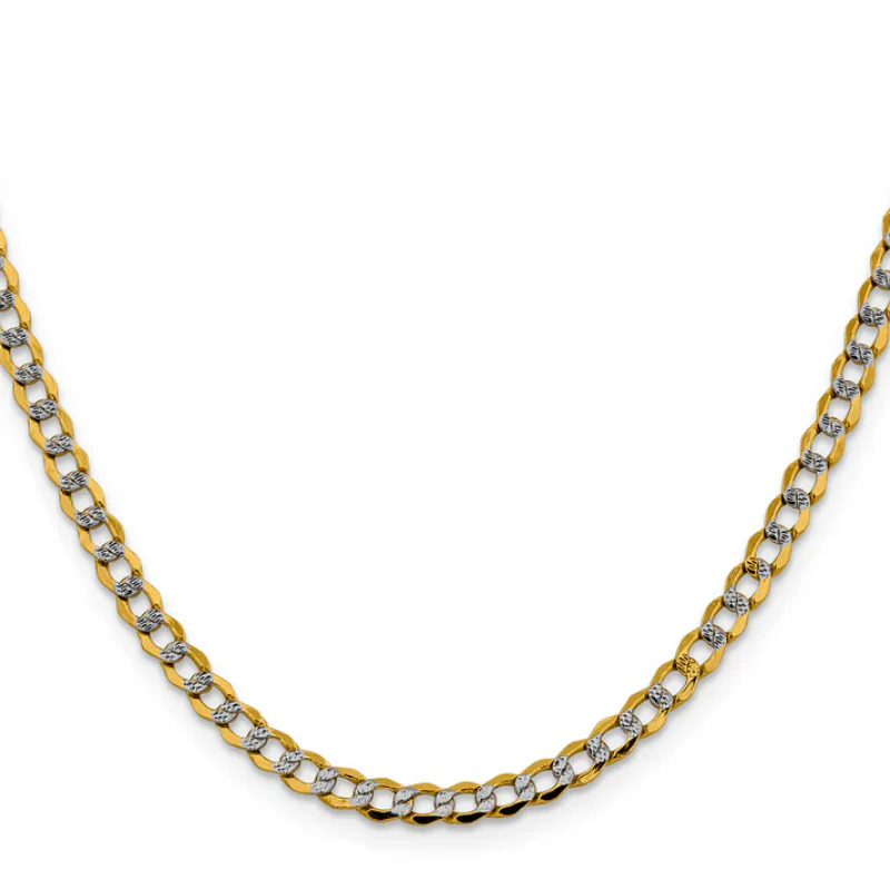 14K Yellow Gold Unisex Semi-Solid Rhodium Pave Curb Chain - Image 4
