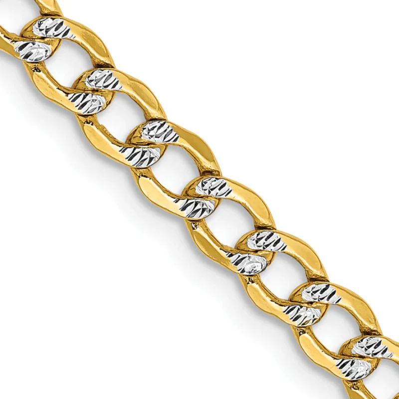 14K Yellow Gold Unisex Semi-Solid Rhodium Pave Curb Chain - Image 5
