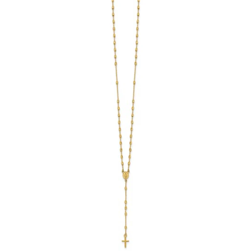 14K Yellow Gold Unisex 16.75" Cross and Miraculous Medal Beaded Rosary Necklace with Extender - Image 2