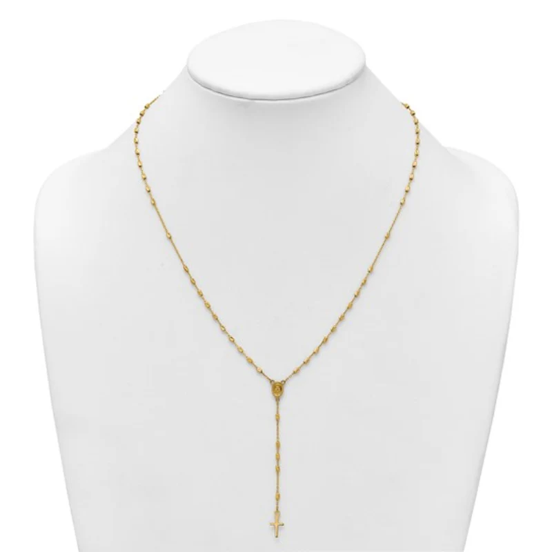 14K Yellow Gold Unisex 16.75" Cross and Miraculous Medal Beaded Rosary Necklace with Extender - Image 5