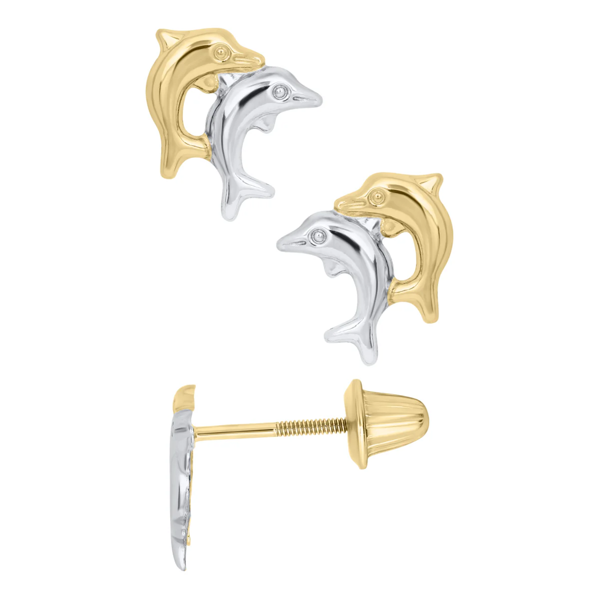 Marathon Dolphine Earrings in 14K Two-Tone Gold - Image 3