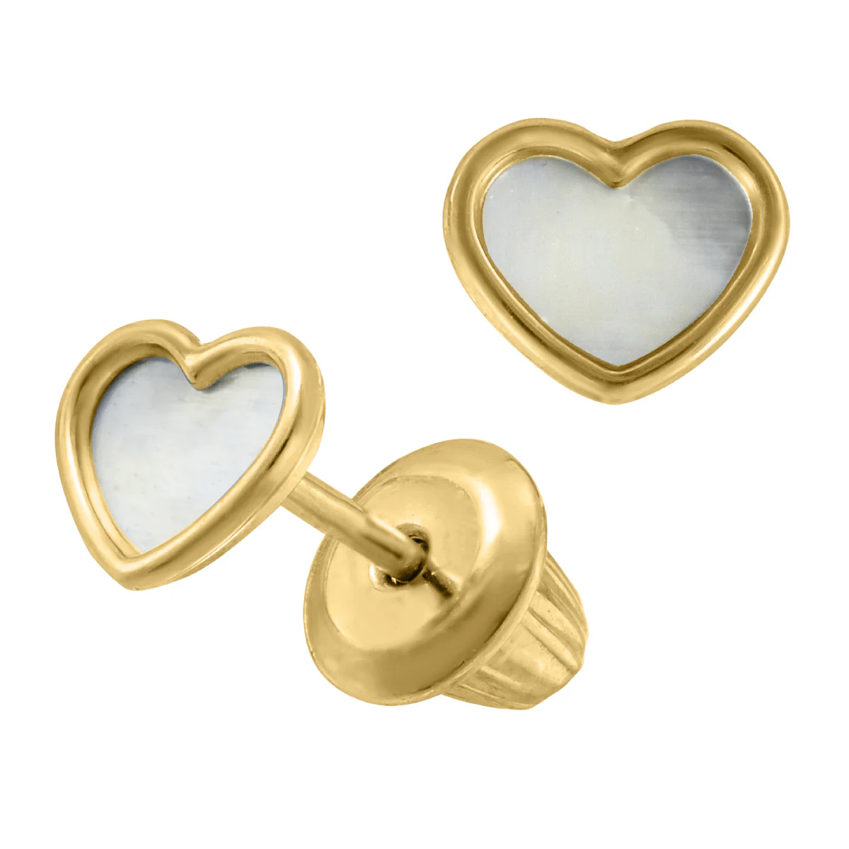 Marathon Mother of Pearl Heart Earrings in 14K Yellow Gold - Image 2