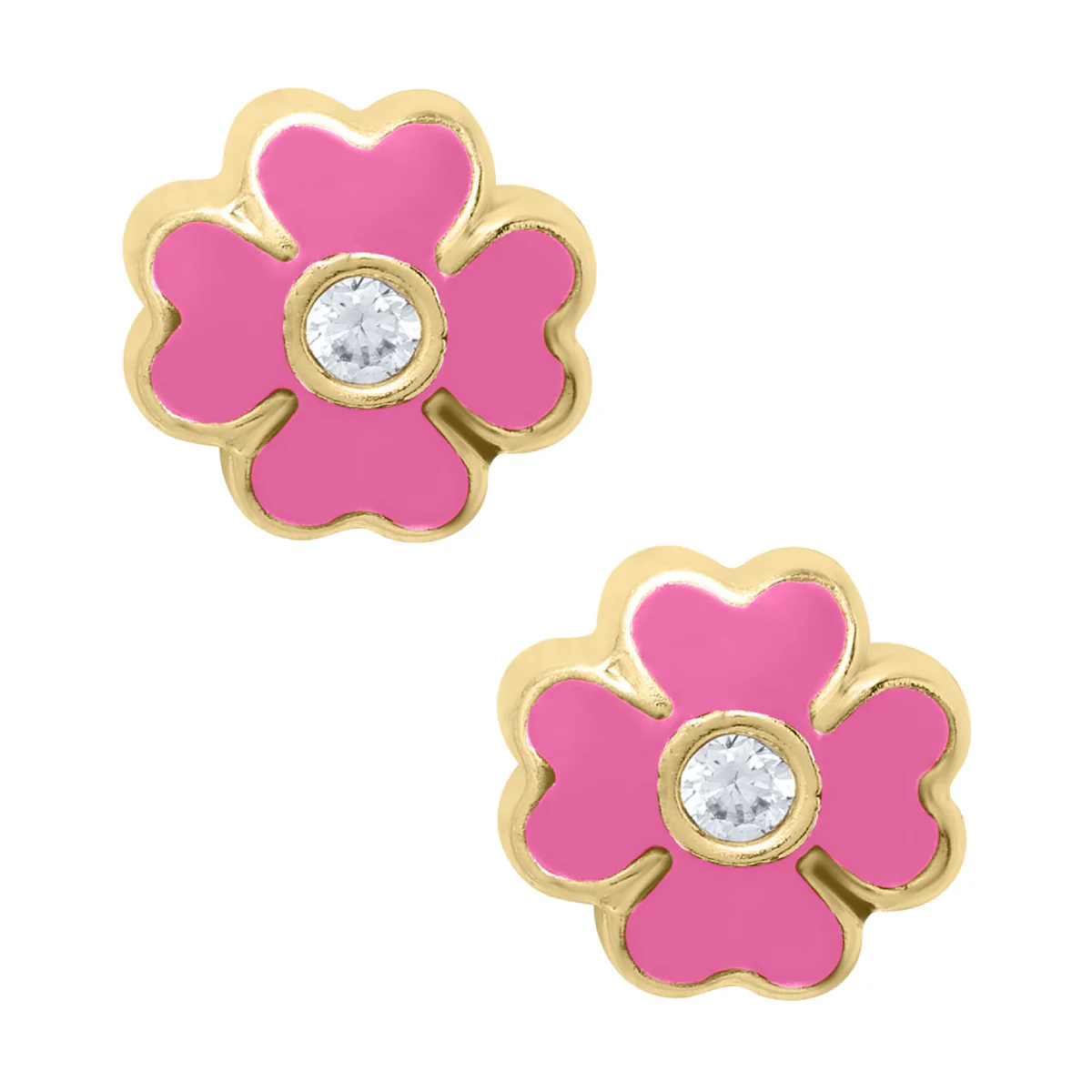 Marathon Pink Epoxy Heart Flower Earrings in 14K Yellow Gold - Image 2