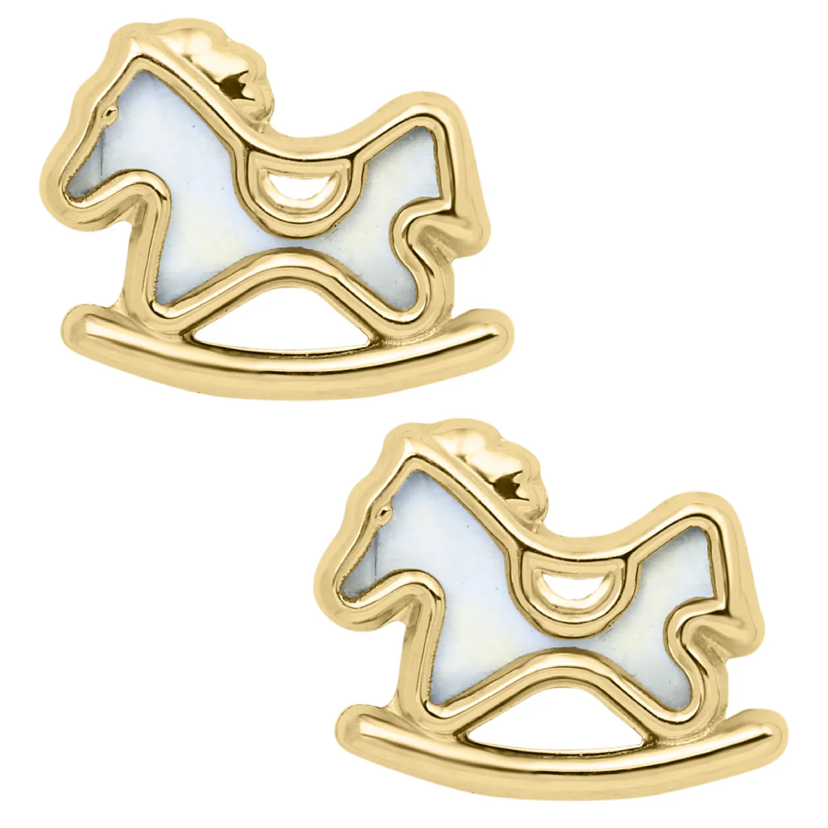 Marathon Mother of Pearl Rocking Horse Earrings in 14K Yellow Gold - Image 2