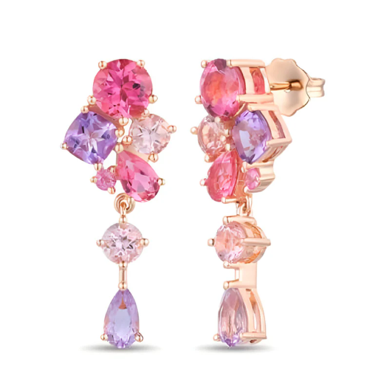 Le Vian Women's 1.25 ct. Passion Fruit Tourmaline, 0.87 ct. Cotton Candy Amethyst, 0.37 ct. Pink Morganite and 0.05 ct. Bubble Gum Pink Sapphire Earring in 14K Strawberry Gold
