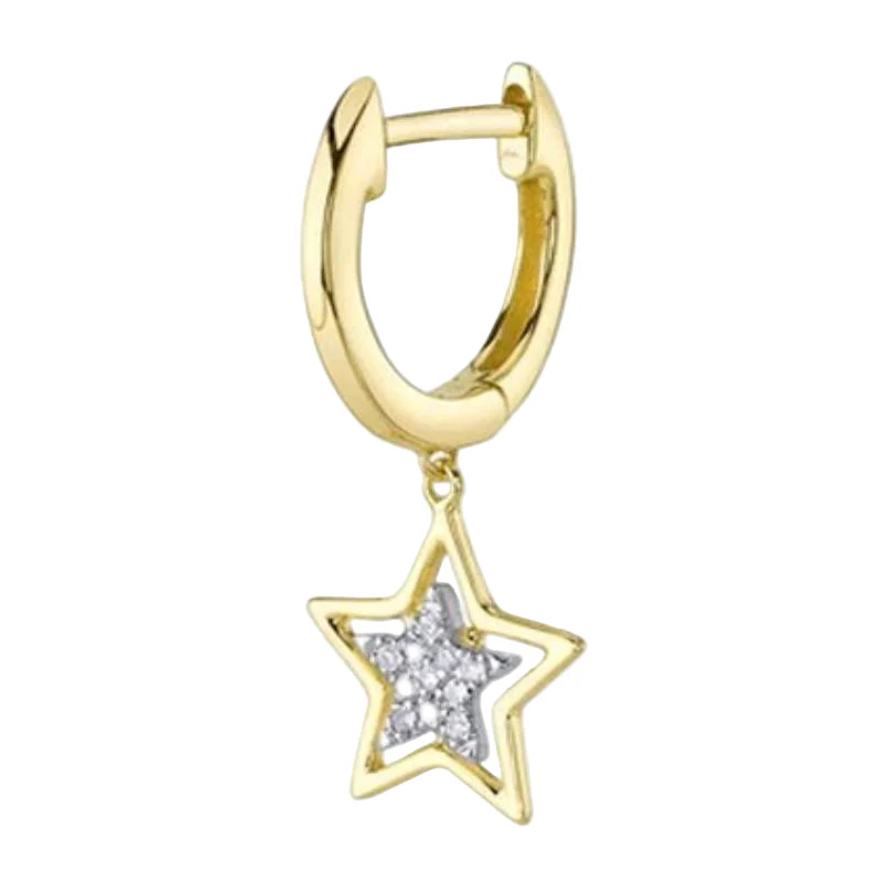 Shy Creation Kate Women's 0.05 ct. Diamond Star Huggie Earrings in 14K Yellow Gold - Image 2