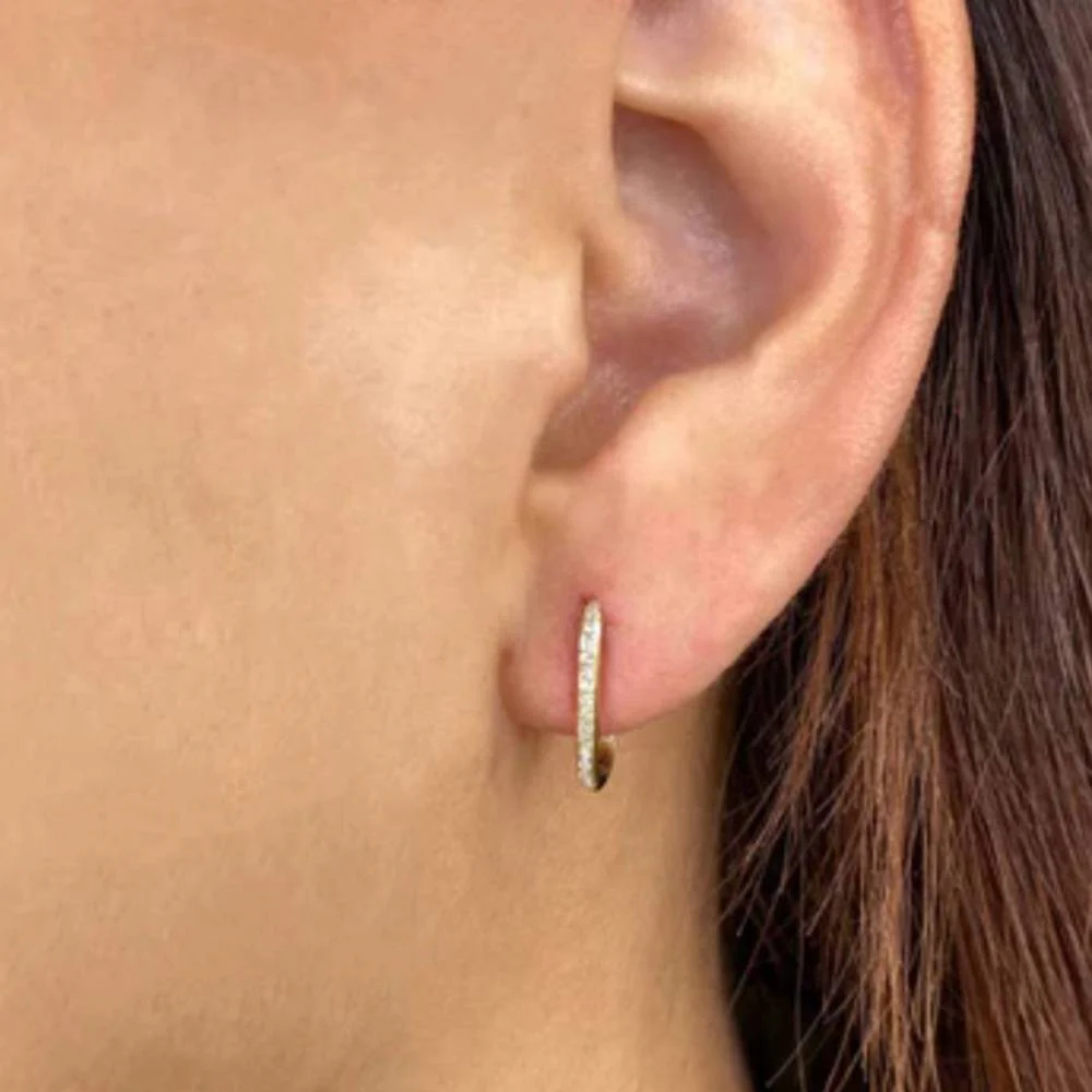 Shy Creation Women's 0.08ct Diamond Oval Hoop Earring in 14K Yellow Gold - Image 3