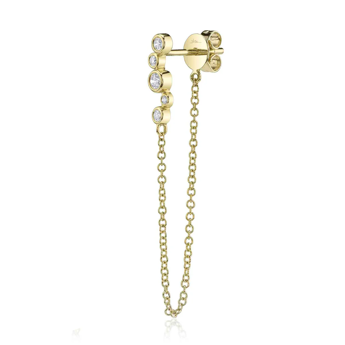 Shy Creation Bailey Women's 0.20 ct. Diamond Bezel Chain Earrings in 14K Yellow Gold - Image 2
