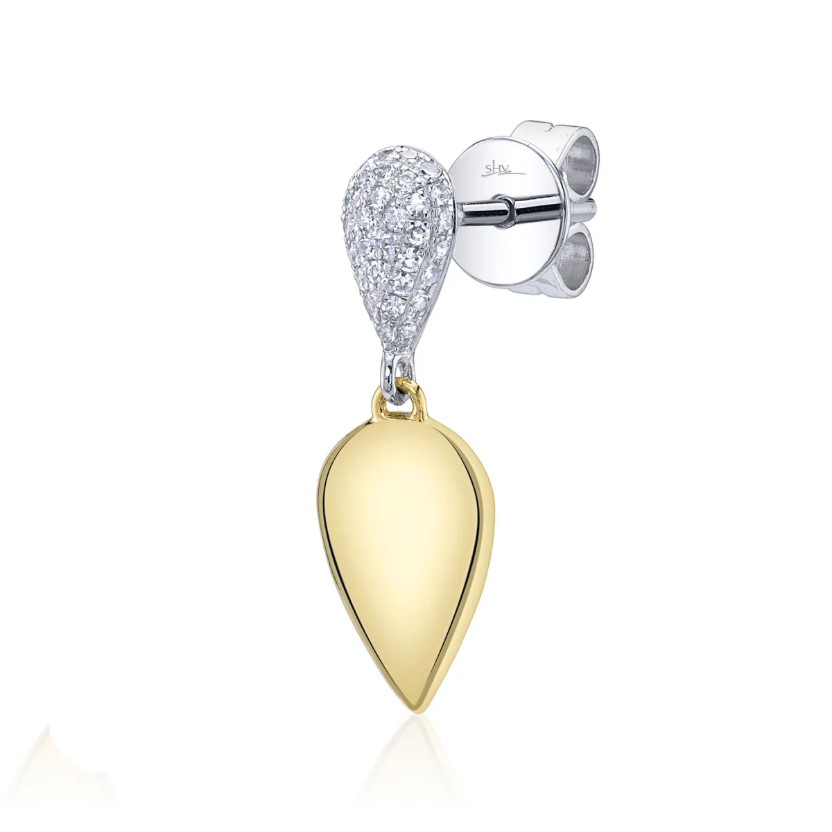 Shy Creation Kate Women's 0.16 ct. Diamond Bezel Pave Earrings in 14K Two Tone Yellow Gold - Image 2