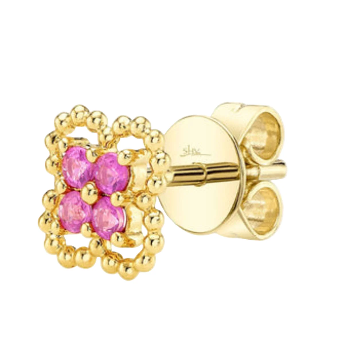 Shy Creation Kate Women's 0.22 ct. Pink Sapphire Clover Stud Earrings in 14K Yellow Gold - Image 2