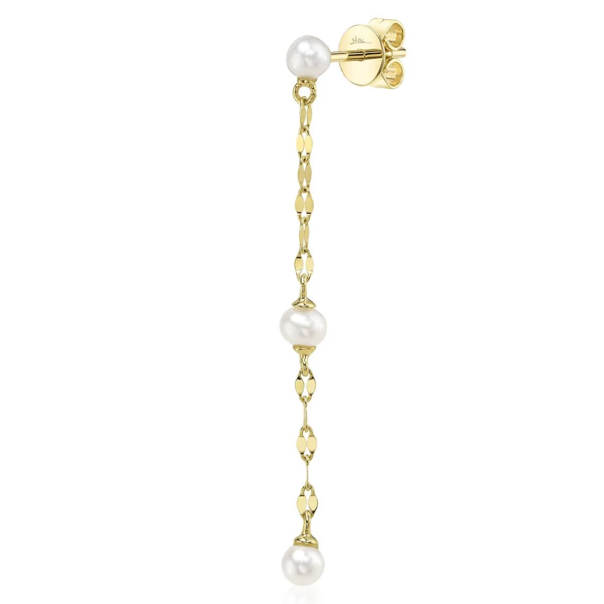 Shy Creation Jackie Women's Cultured Pearl Sparkle Chain Earrings in 14K Yellow Gold - Image 2