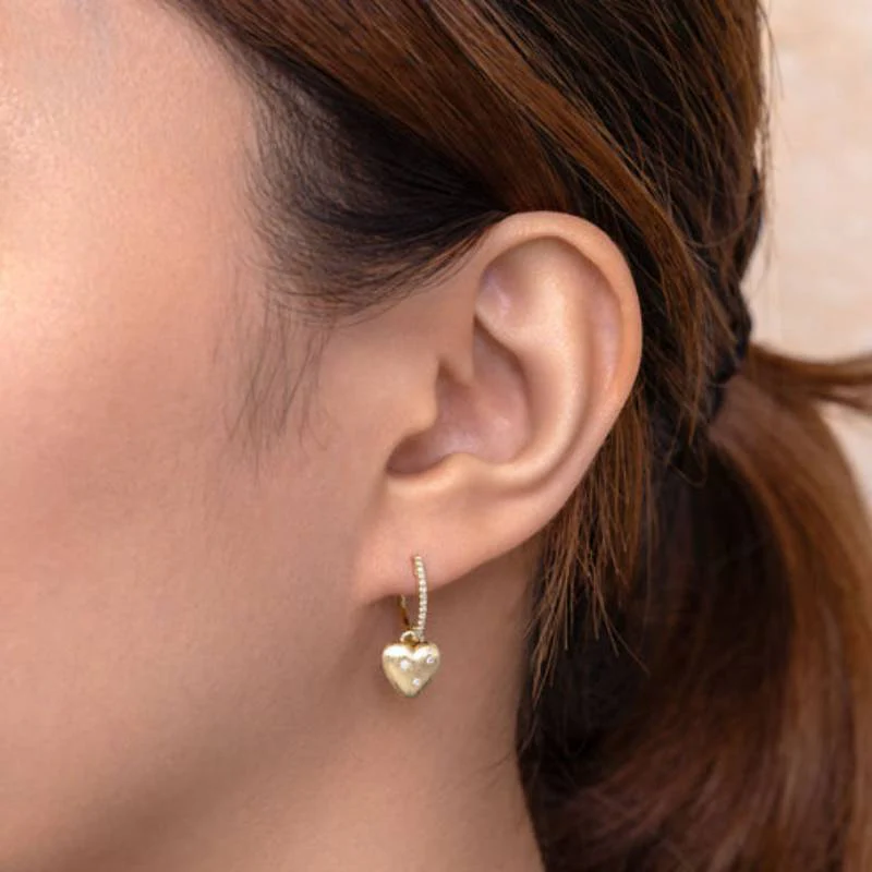 Shy Creation Kate Women'S 0.10 ct. Diamond Heart Star Matte Earrings In 14K Yellow Gold - Image 2