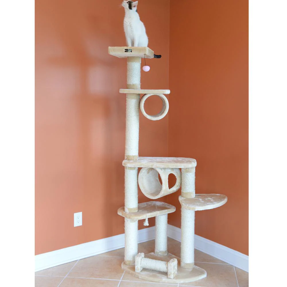74 " H Press Wood Real Wood Cat Tree With Cured Sisal Posts For Scratching