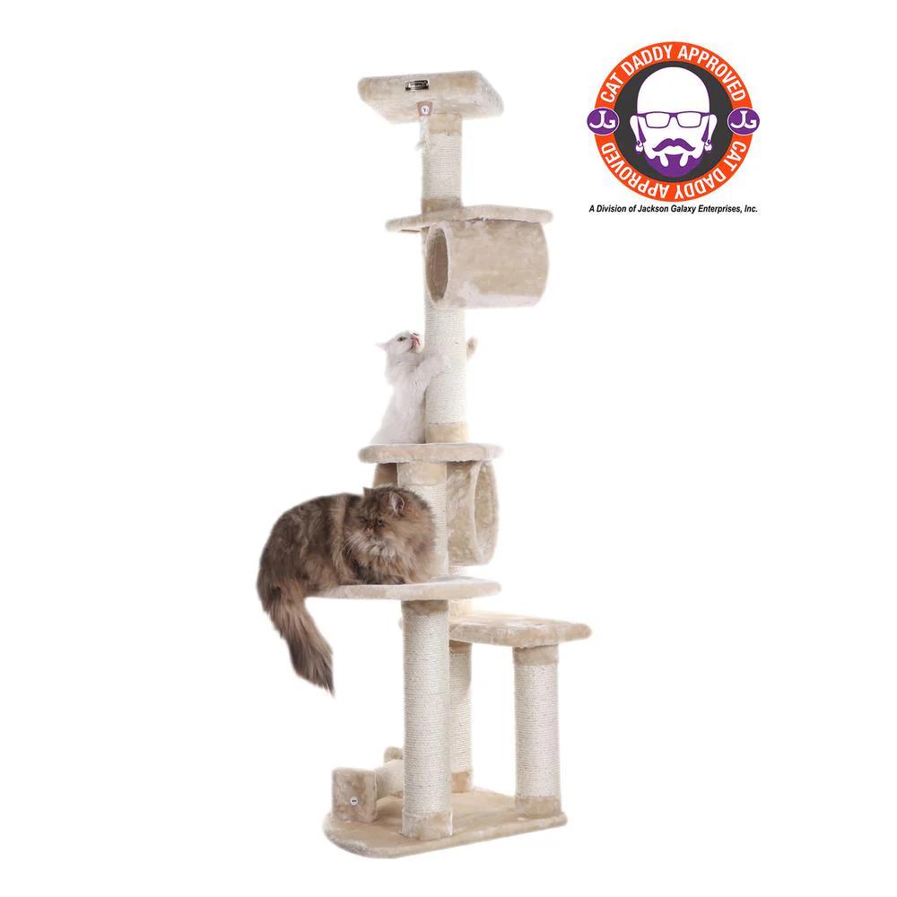 74 " H Press Wood Real Wood Cat Tree With Cured Sisal Posts For Scratching - Image 7