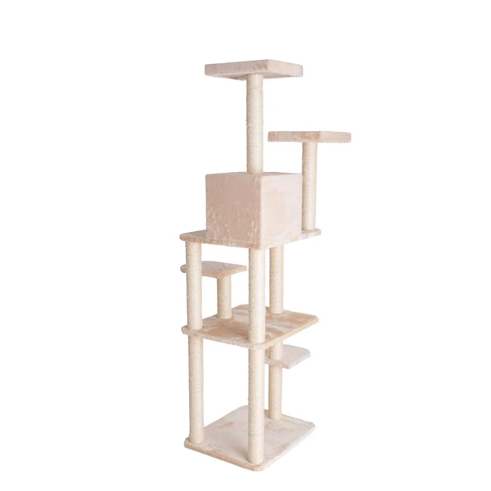 74-Inch Real Wood Cat Tree With Seven Levels, Beige - Image 7